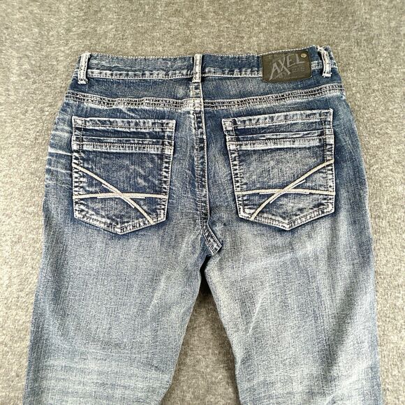 TK Axel Jeans Mens 34X32 Slim Boot Cut Blue Denim Mid Rise Stretch Distressed - Picture 3 of 8